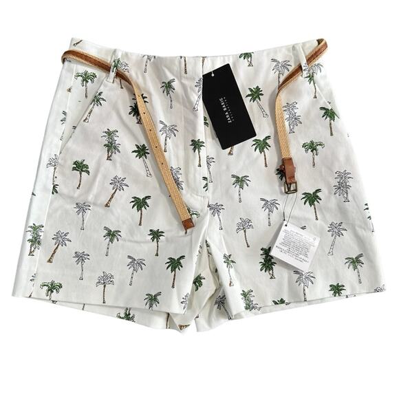 Zara Tropical Palm Tree High Waisted Belted Shorts Size S - Picture 2 of 8